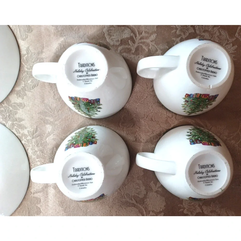 Christopher Radko Traditions Holiday Christmas Celebrations 4 Cup & Saucer Sets
